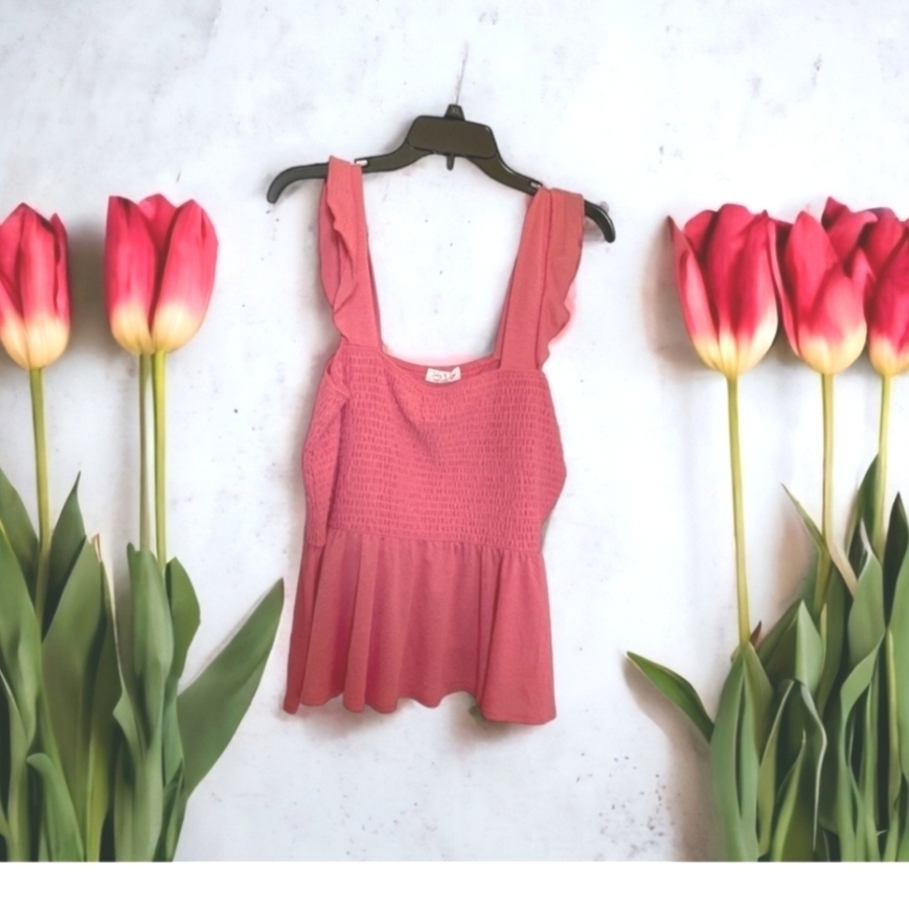 Jolie & Joy Pink Ruffle Soft Tank Top 2X